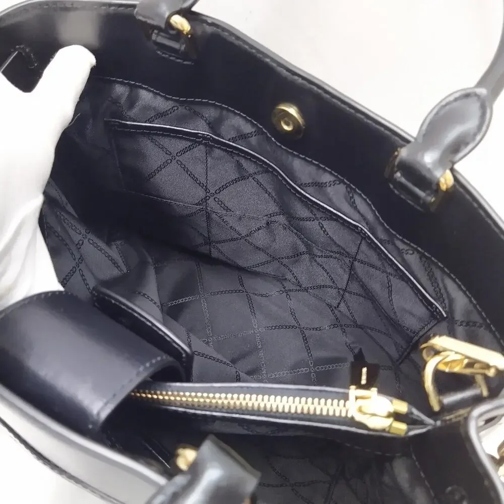 Michael Kors Gramercy Black Leather Lock Double Satchel Shoulder Bag - $358
